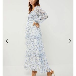 A Pea in the Pod- smocked bodice floral maxi maternity dress- Blue Meadow